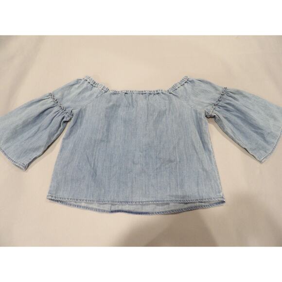 Madewell Crop Top Small Off The Shoulder Azalea Chambray Denim Boho Cottage Core - Picture 11 of 12